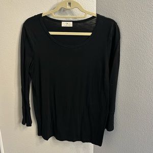 Black Anthropologie 3/4 sleeve with ruffle top
